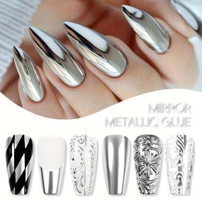 Mirror Metallic Silver Nail Art Gel in XEIJAYI Electroplating-Style Bottle with Cap-Mounted Detail Brush