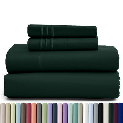 Bed Sheet Set Brushed Microfiber in 3- or 4-Piece Configuration with 16-Inch Pocket and Twenty-Four Colors