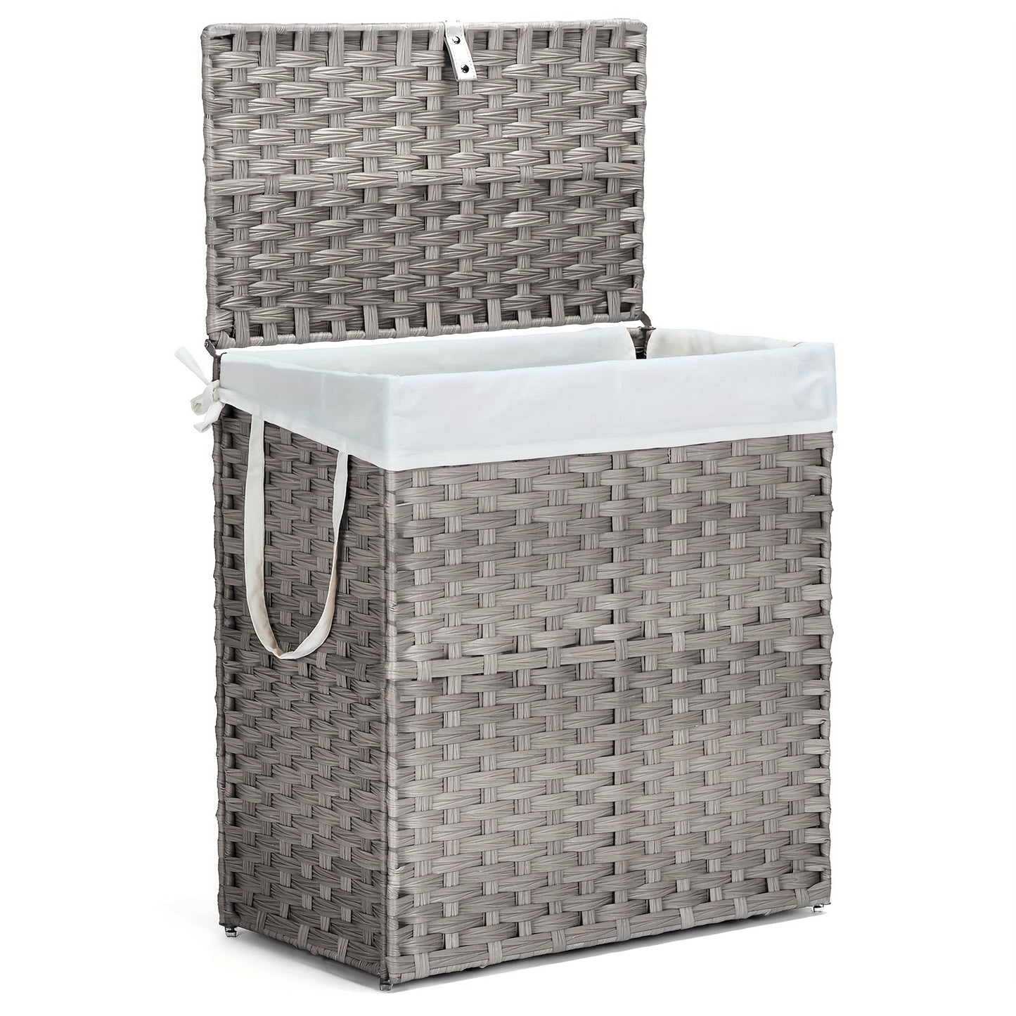 Laundry Basket with Lid - Large Foldable Rattan Hamper with Removable Washable Liner, Sturdy Steel Frame, for Bathroom Bedroom, Goose Yellow or Dove Gray