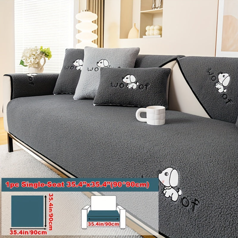 Sofa Cover Embroidered Plush-Texture Panels for Single to 4 Seats, Backrest, Armrest or Pillowcase