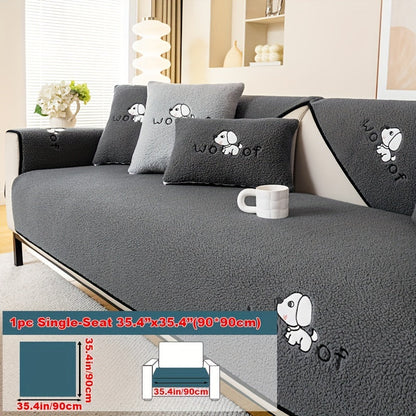Sofa Cover Embroidered Plush-Texture Panels for Single to 4 Seats, Backrest, Armrest or Pillowcase