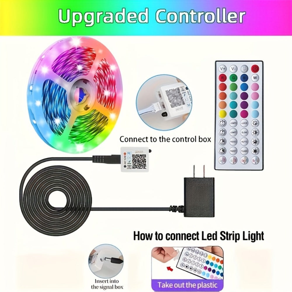 100ft RGB LED Strip Light Kit with Two 50ft Rolls, App Control, 44-Key Remote and 24V Adapter