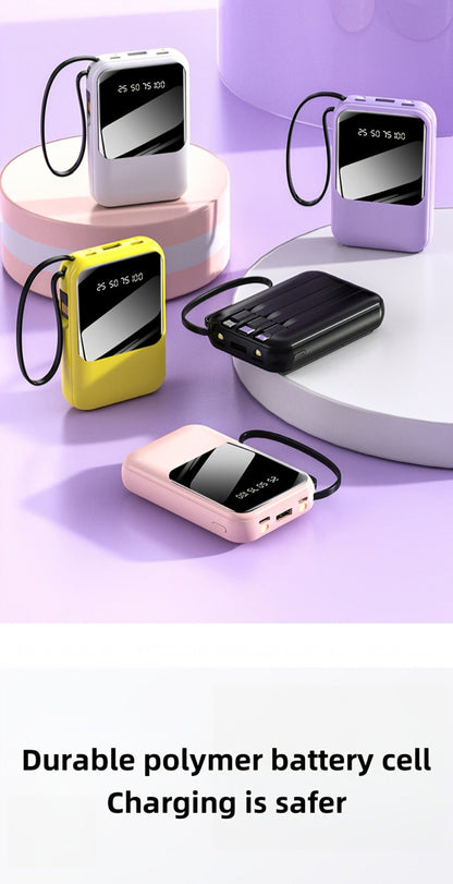 10000mAh Mini Power Bank 22.5W Super Fast Charging with 4 Built-In Cables – LED Display Cute Compact Portable Charger for iPhone Samsung Android Travel Outdoor Emergency Battery Pack