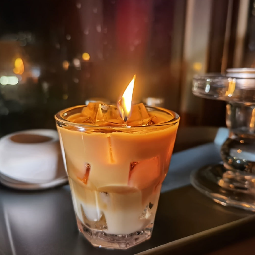 200g Iced Coffee Cup Candle with Clear Glass, Cube Details, Single Wick and Presentation Box