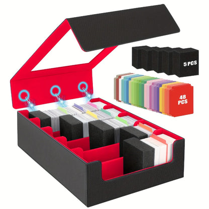Five-Row Trading Card Storage Box with 48 Dividers, Five Foam Supports and 3200+ or 4000+ Capacity Options