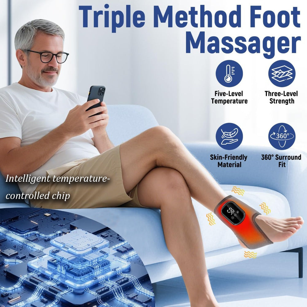 Wearable Heated Foot and Ankle Wrap with Touch Display, Five Heat Levels and One- or Two-Piece Gray Sets