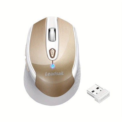 Six-Button 2.4 GHz Wireless Mouse with USB Receiver, Three DPI Levels and Blue or Gold Finish