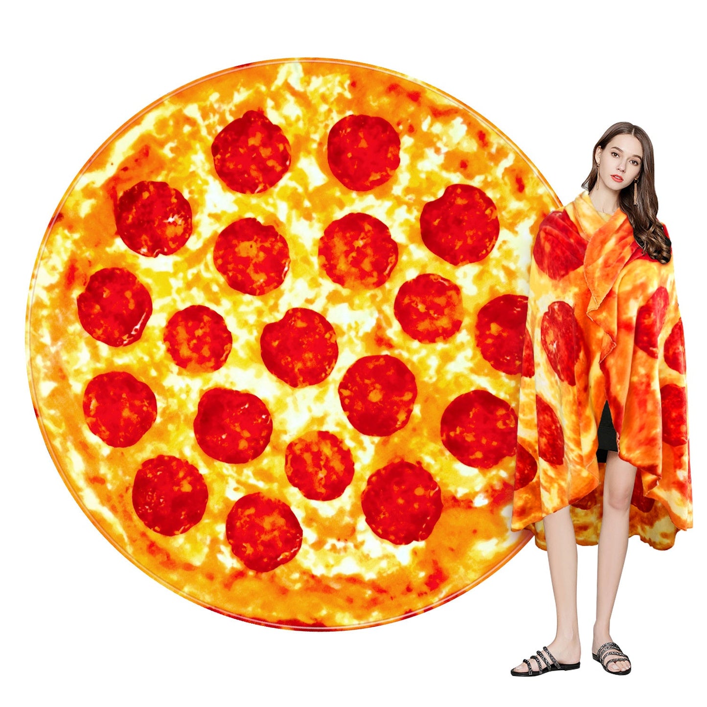 Round Food Print Throw Blanket in Pizza, Donut or Pancakes Designs with 62-, 71- or 80-Inch Diameters