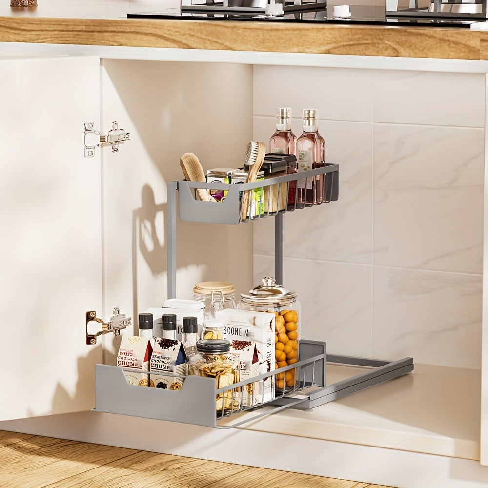 Two-Tier Sliding Under-Sink Organizer in Black, White or Gray with One- or Two-Pack Options