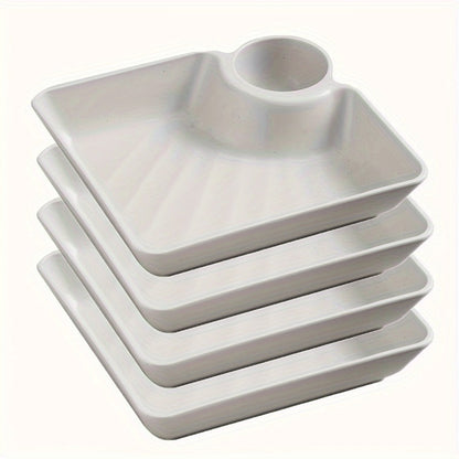 Colorful Serving Plates Set 4 Piece - BPA-Free PP Rectangular Snack, Sushi & Appetizer Plates with Dipping Sauce Compartments for Charcuterie Boards, Desserts & Holiday Party Entertaining