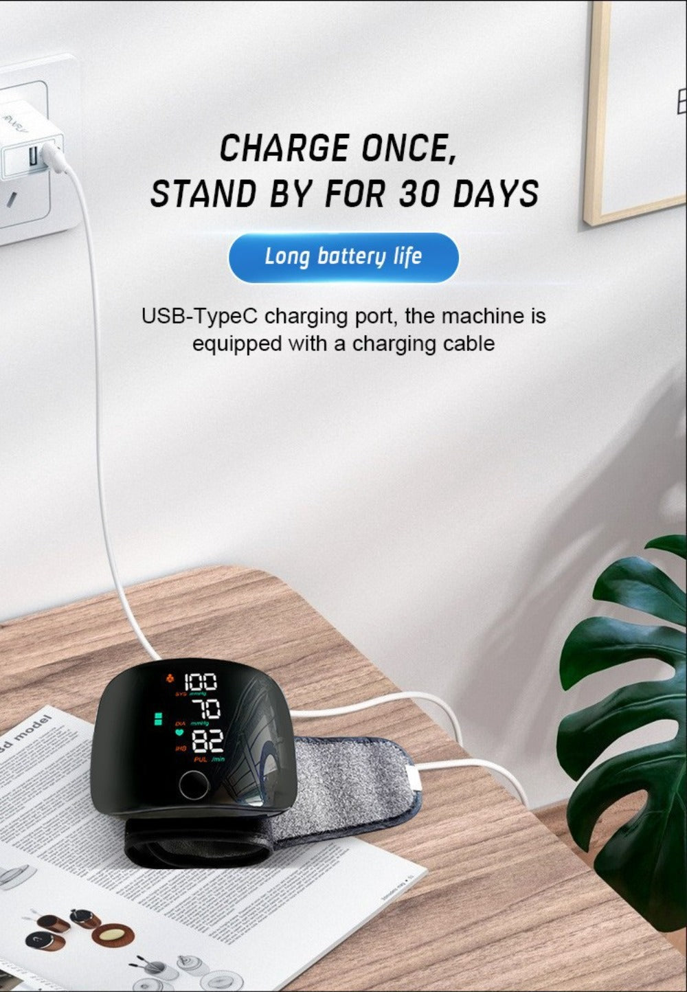 Blood Pressure Monitor for Wrist, Portable Black Digital Device with Large Display and One-Button Control