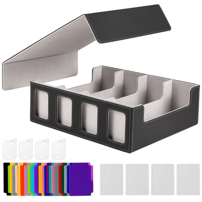 Four-Row Trading Card Storage Box with Display Windows, Four Colors and Pictured Divider Accessories