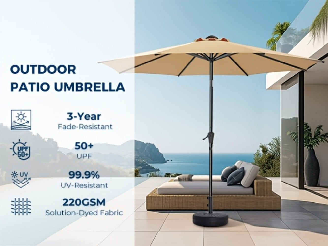 9-Foot Metal Patio Umbrella with Tilt Adjustment, Backyard Sun Shade detail image - detail view 13