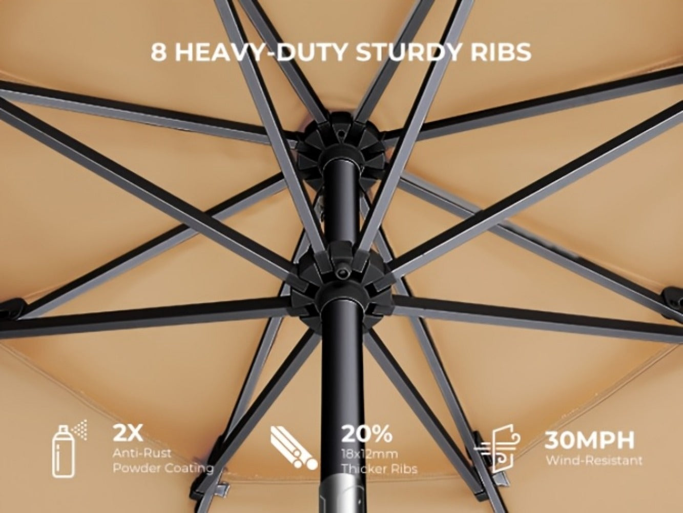 9-Foot Metal Patio Umbrella with Tilt Adjustment, Backyard Sun Shade detail image - detail view 14
