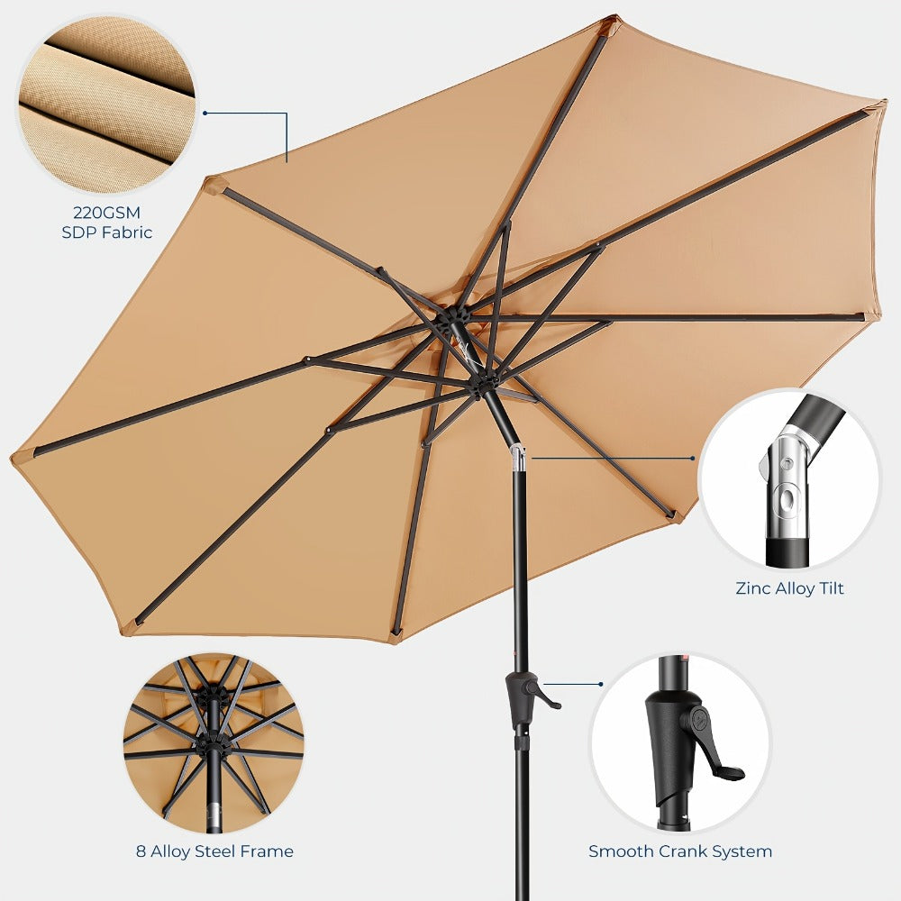 9-Foot Metal Patio Umbrella with Tilt Adjustment, Backyard Sun Shade detail image - detail view 6