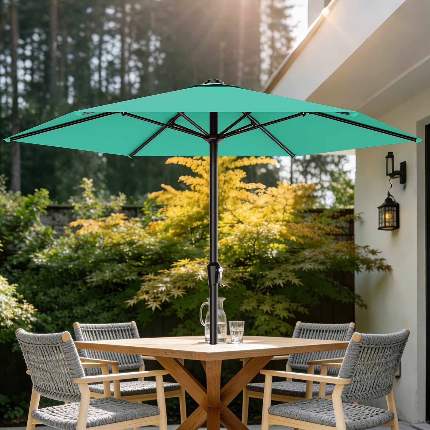 Patio Umbrella shown in the Aruba Blue, 9FT option