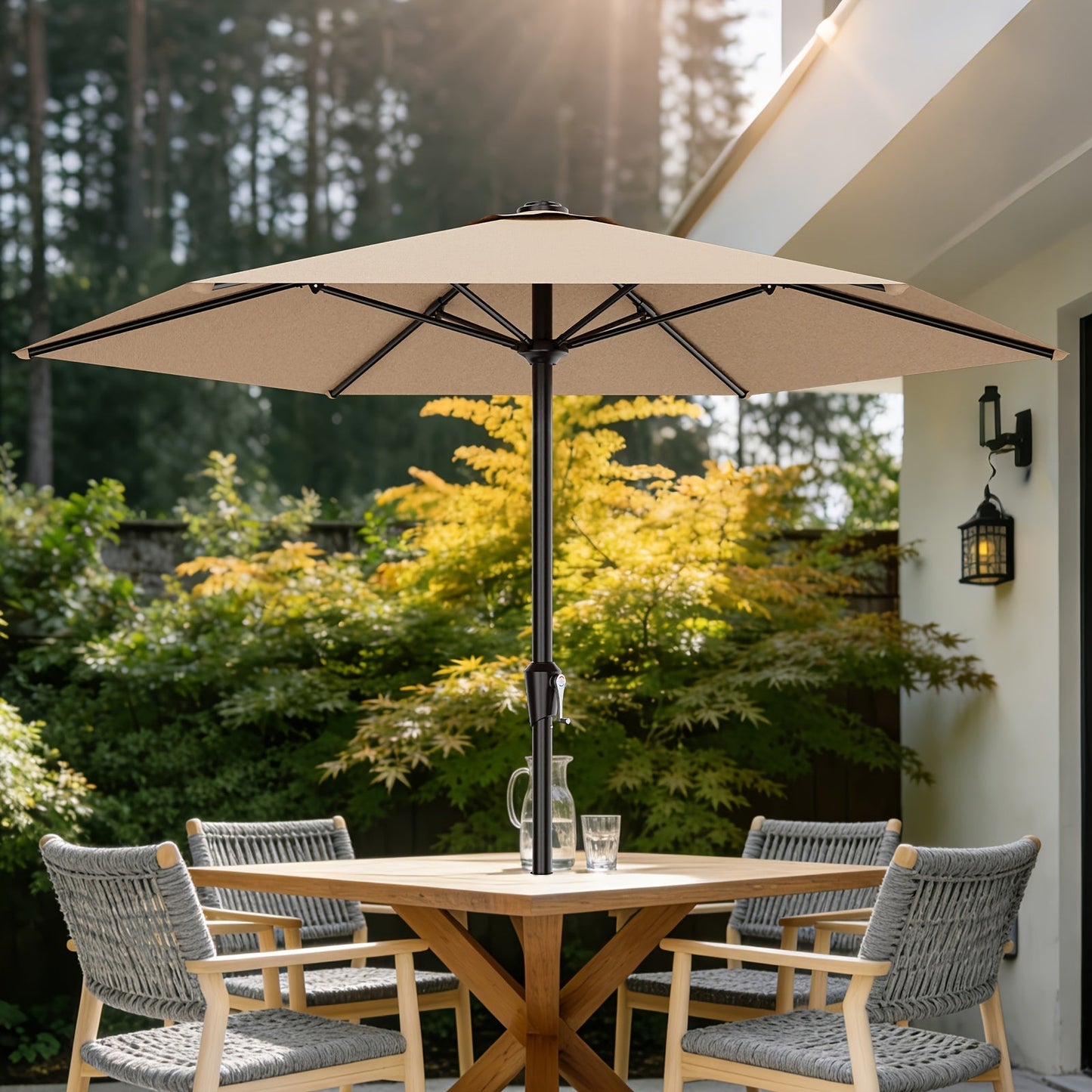 Patio Umbrella shown in the Beige, 9FT option
