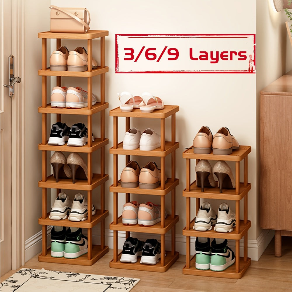 Shoe Rack, Bamboo 3 6 9 Layer Freestanding Wood Grain Shoe Organizer - Space Saving shown in the main product view