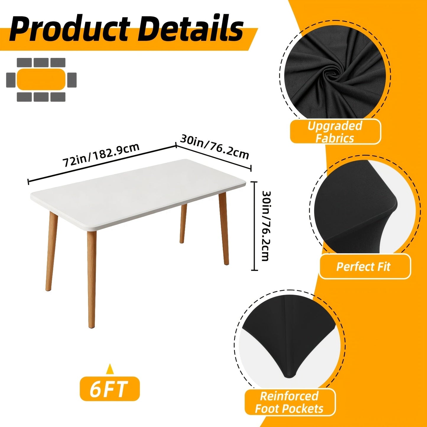 6 Pack Spandex Table Covers for 6ft Rectangular Tables – Fitted Stretch Tablecloths Wrinkle Resistant Washable Reusable for Wedding Party Banquet