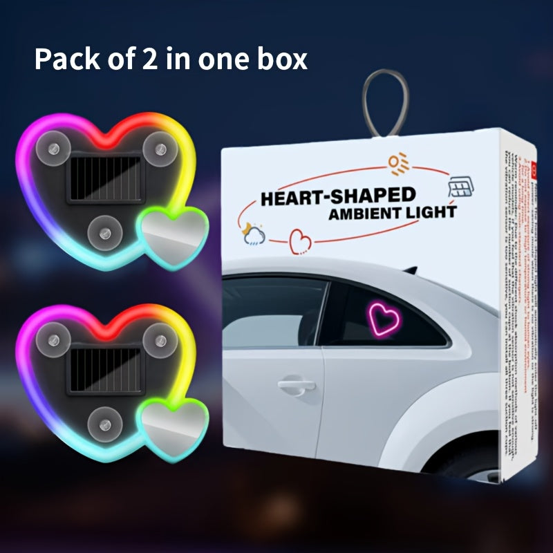 Car Interior Neon Heart Lights Solar USB Rechargeable 5 Lighting Modes Vibration-Sensing Auto On/Off Dashboard Decoration for Cars Trucks SUVs, 2pcs Set Iridescent Pink Blue Red Ice Blue Gift