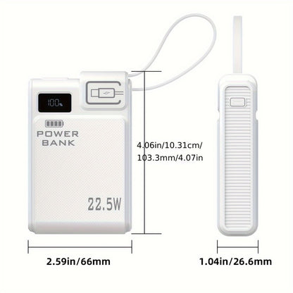 Power Bank 10000mAh 22.5W Fast Charging with Built-in USB-A USB-C Cables – 3 Ports LED Digital Display Portable Charger for iPhone Android Samsung iPad | White Black Green