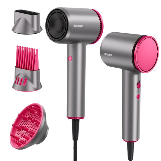 Diffuser Hair Dryer for Curly Hair 1875W Ionic Blow Dryer - Lightweight Compact Professional Frizz Control Fast Drying Styling Tool for Women Men Gray White