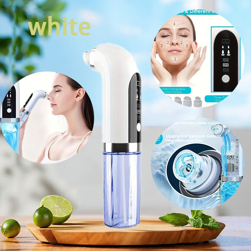 White Water-Tank Pore Vacuum Blackhead Remover with 3 Suction Levels and 6 Interchangeable Heads