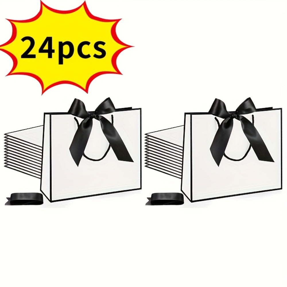 Gift Bag Set Pull-Handle Ribbon Design, 12, 24 or 36 Bags in Five Colorways with 11.8 x 10 x 4 Inch Format