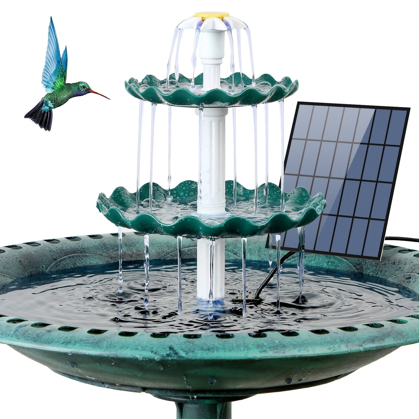 Three-Tier Solar Bird Bath Fountain for Outdoor Garden and Courtyard Decor in Two Colors for Outdoor Use