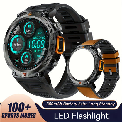Smartwatch for Men 1.45 Inch Tactical Watch with LED Lighting and Bluetooth 5.2 Calling in Two Strap Styles