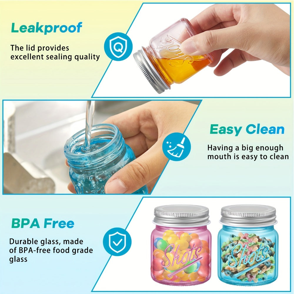 Mason Jar Shot Glasses 36 Pcs with Lids – 2 Oz Dishwasher Safe Mini Shooter Glasses – Perfect for Wedding Party Favors, Home Bar, Desserts, Halloween & Christmas Gift – Fresh Color