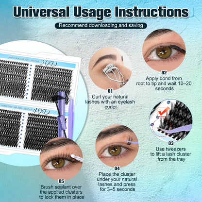 800-Piece 30D and 40D Lash Cluster Kit with Mixed 8–16mm Lengths, Bond-Seal Tube and Tweezers