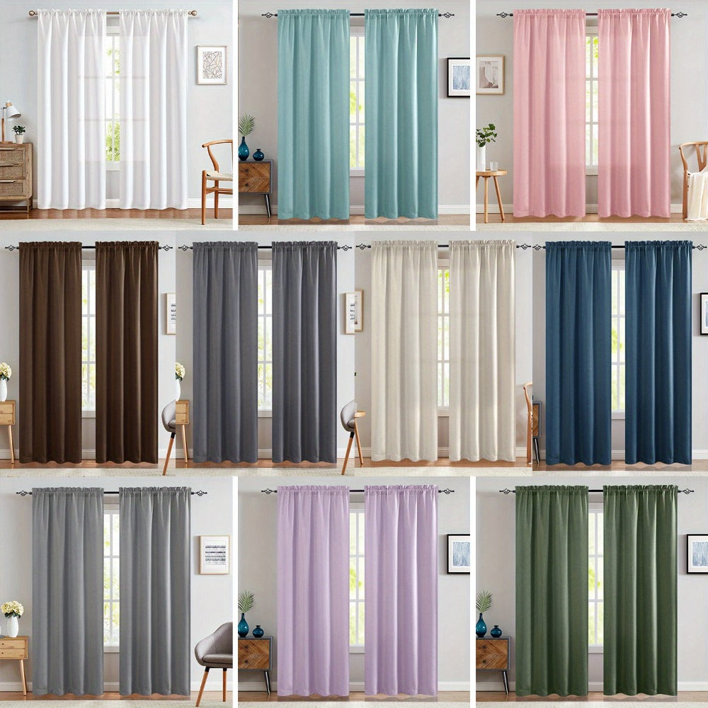 Two-Panel Solid Window Curtain Set with Rod-Pocket Top, 40 x 95-Inch Size and Two Color Options