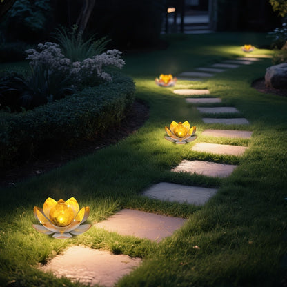 Solar Garden Lights 2-Pack Lotus Stakes with Cracked Glass Globes, Iron Frame and IPX4 Rating