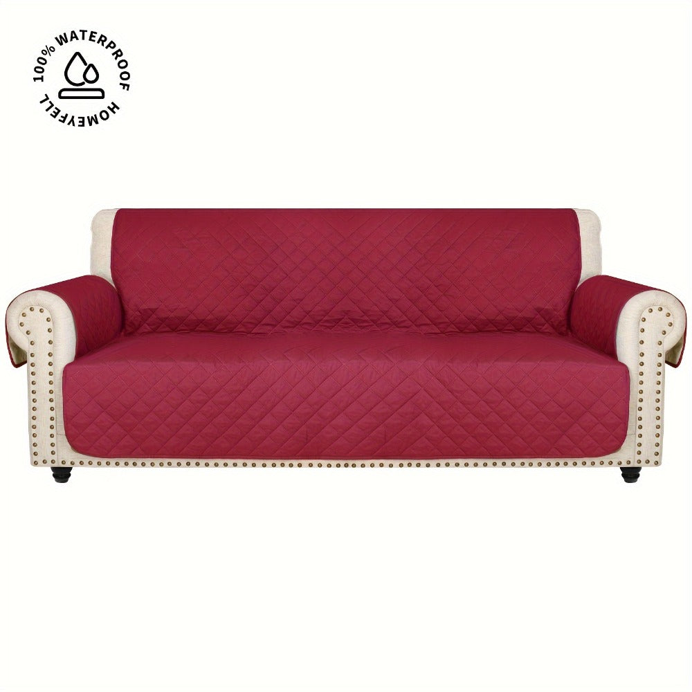 Sofa Cover Waterproof Quilted Microfiber Three-Seat Panel Set with Two Foam Tubes, Straps and Side Pocket
