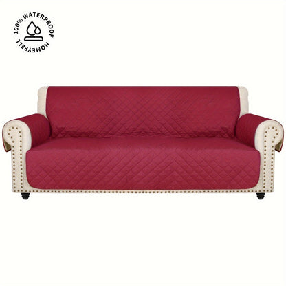 Sofa Cover Waterproof Quilted Microfiber Three-Seat Panel Set with Two Foam Tubes, Straps and Side Pocket
