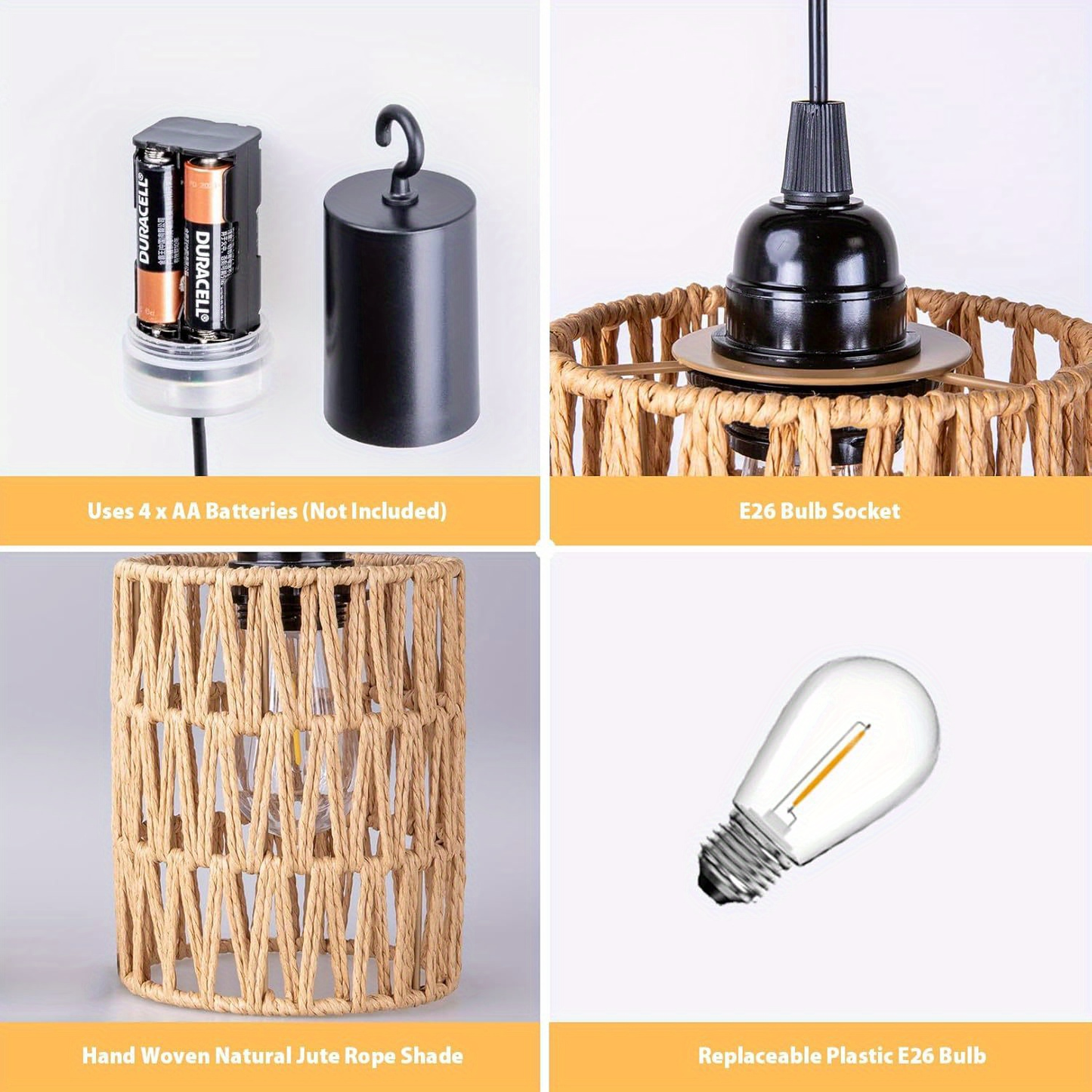 Two-Piece Battery Pendant Light Set with Woven Shades, Remote Controls and Adjustable Hanging Cords