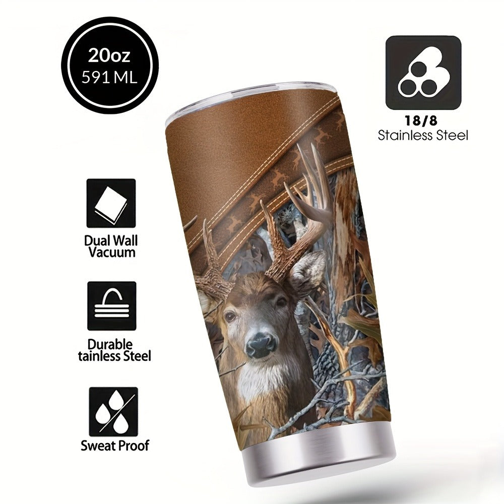 Insulated Tumbler 20oz Forest Hunting Graphic in Brown 304 Stainless Steel with Lid and Straw