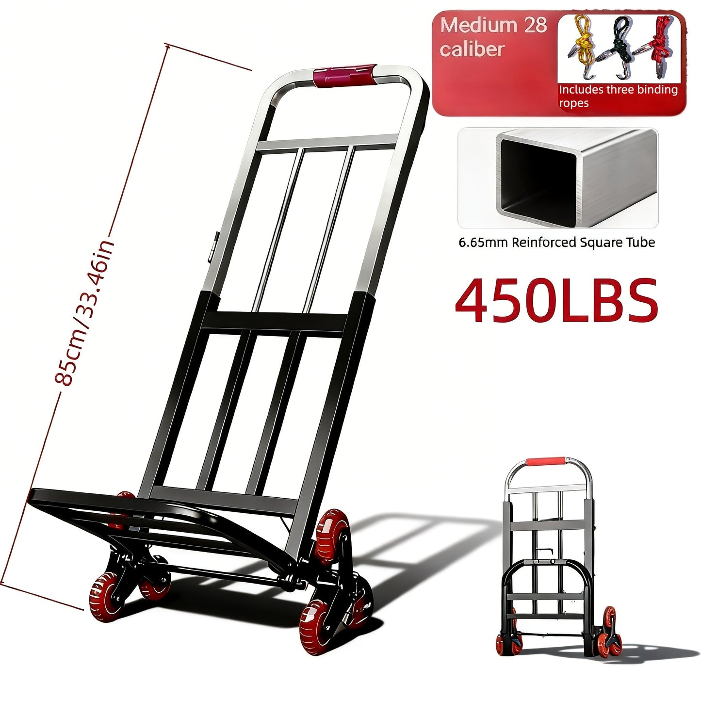 Folding Hand Truck Stair Climbing Wheels Heavy Duty 220 450 680 LBS Capacity Compact Collapsible Handcart Dolly for Home Warehouse Grocery Moving Office Material Handling