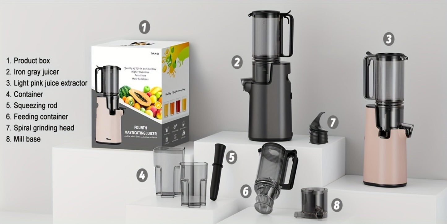 Cold Press Juicer Masticating – 350W Slow Juicer with Wide Feed Chute, 50RPM Fine Grinding, High Juice Yield, Easy to Clean, Safe Bladeless Design for Whole Fruits & Vegetables, Black & Pink
