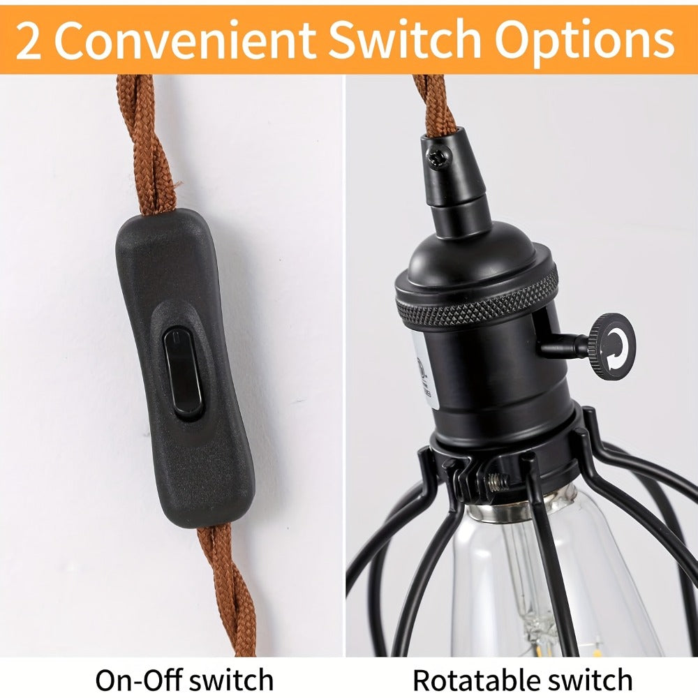 Plug-In Cage Wall Sconce with Wooden Bracket, 250 cm Cord and Single or Two-Piece Farmhouse Options