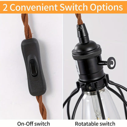Plug-In Cage Wall Sconce with Wooden Bracket, 250 cm Cord and Single or Two-Piece Farmhouse Options