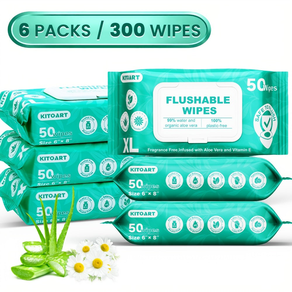 Extra-Large Unscented Adult Wet Wipes in 150 or 300 Count Packs for Bathroom, Camping and Travel Hygiene