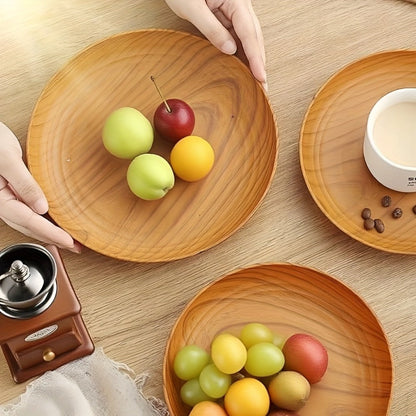 10pcs Wood Grain Dinner Plates Set - Round Striped Plastic Serving Trays for Home Kitchen Dessert Shop Restaurant | Fruit Tray Tea Tray Cake Plate Snack Dish