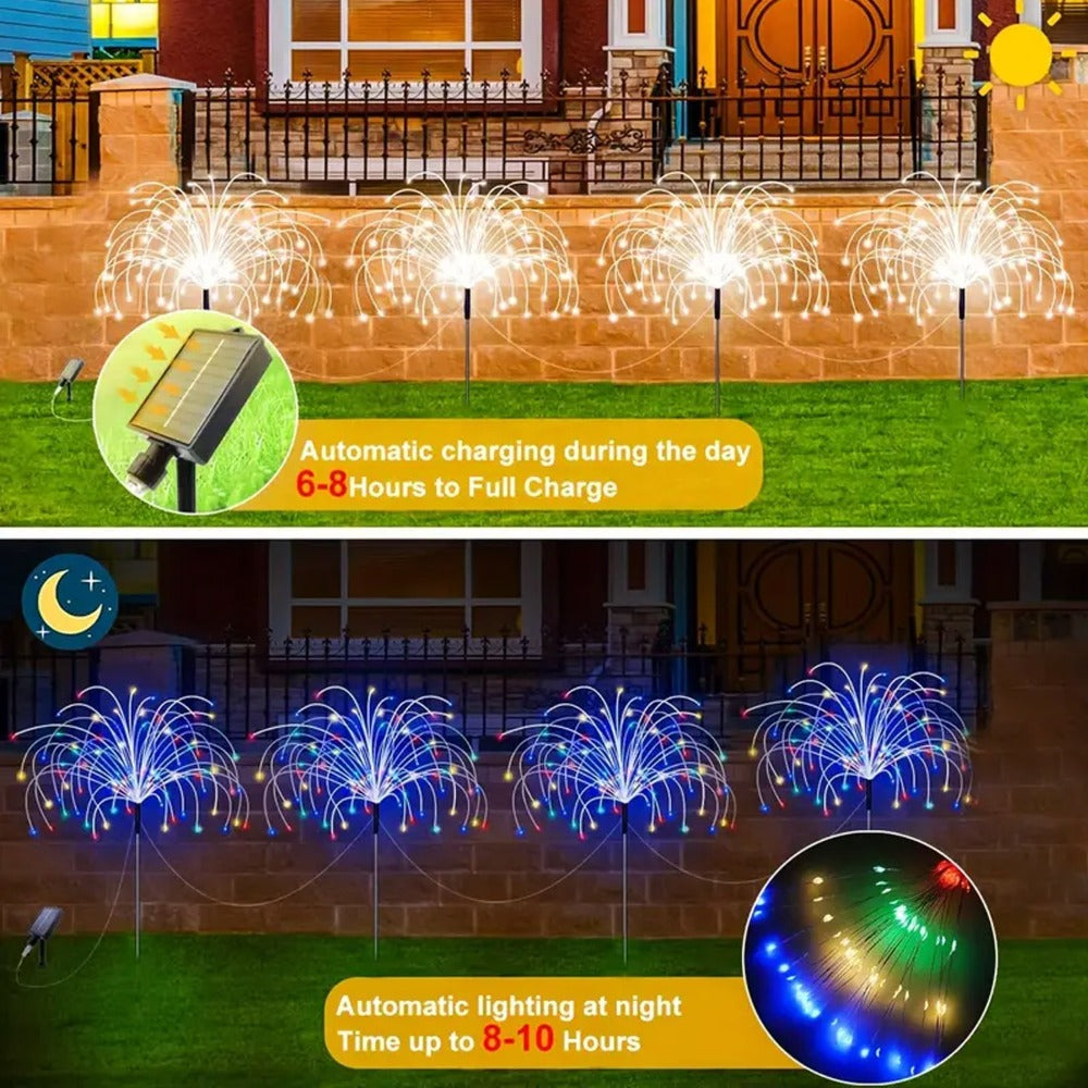Solar Firework Garden Lights Outdoor 12 Pack 750 LED - 8 Modes Waterproof Starburst Stake Lights for Yard, Pathway, Balcony, Christmas & Holiday Decor, Multicolor or White (4-Pack / 12-Pack)