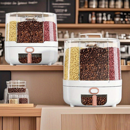 Rotating Grain Food Storage Organizer with Six Compartments and 13lb or 22lb Capacity Options