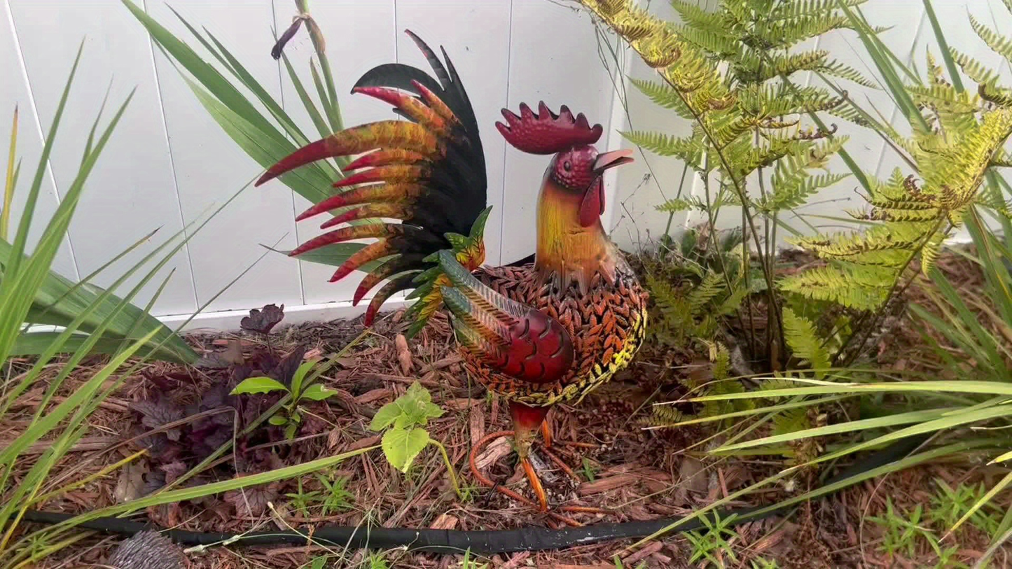 Metal Rooster Garden Stake Colorful Farmhouse Chicken Sculpture Outdoor Lawn Yard Decor Art Ornament Housewarming Gift 19 Inch