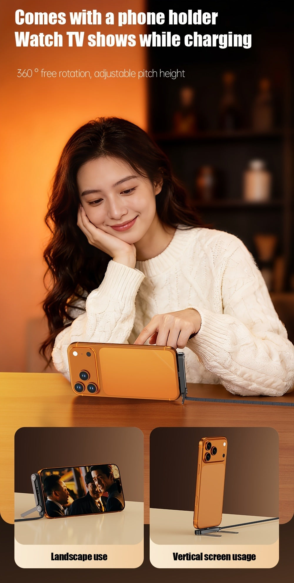 Folding-Bracket USB-C to USB-C Cable with 240W Marking, 480Mbps Graphic and 4.92 ft Length