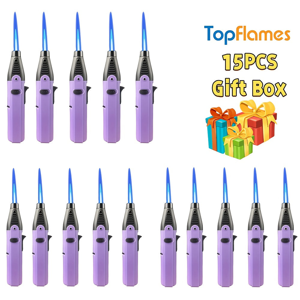 Long-Reach Torch Lighter Multipack with 10 or 15 Extended Igniters in Five Coordinated Body Colors