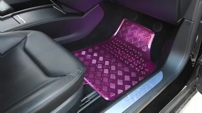 All-Weather Car Floor Mats Full Set, Metallic Chrome Non-Slip Heavy-Duty Universal Fit Floor Liners for Cars SUVs Trucks, Front & Rear Shiny Automotive Carpet Protection in 6 Colors